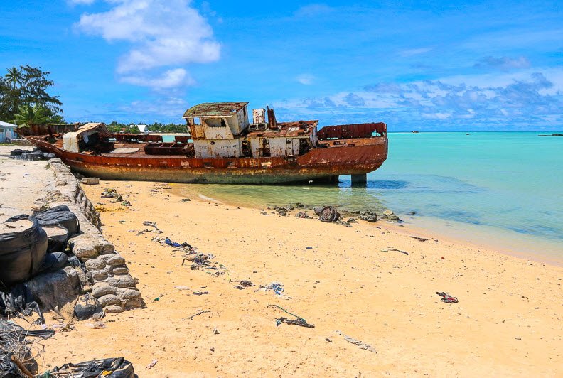 Red Beach &amp; WWII Bunkers, Betio Islet, South Tarawa, Kiribati